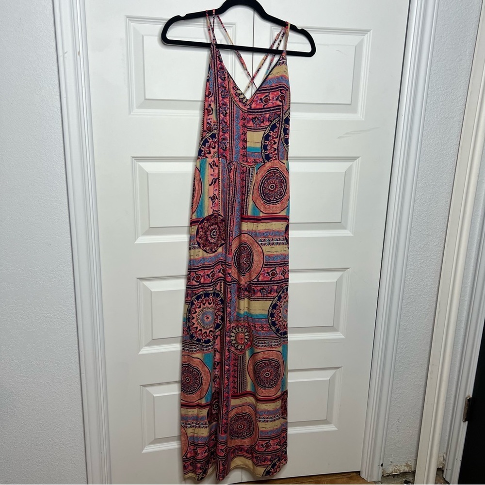Lulu’s Boho Maxi Dress | Size L | Strappy Back | Vibrant Print - Picture 2 of 6
